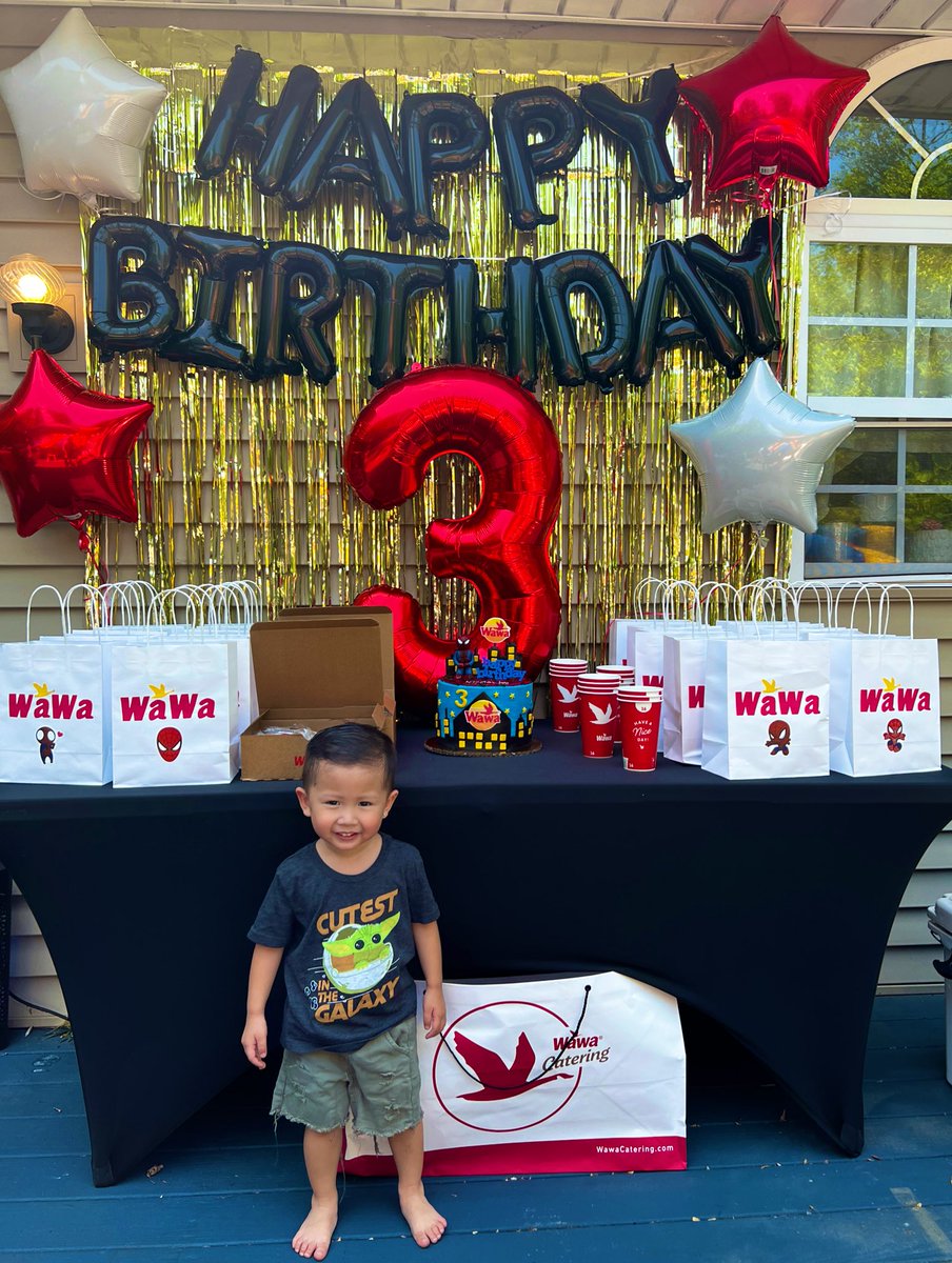 princessyesname's tweet photo. Someone is excited for his 3rd Spider-Man goes to Wawa birthday party!! Back story, he loves to dress in his spider man costume and go to Wawa every other day! Literally, we are always there! Thank you @Wawa for catering! https://t.co/VyHR8jy4nC