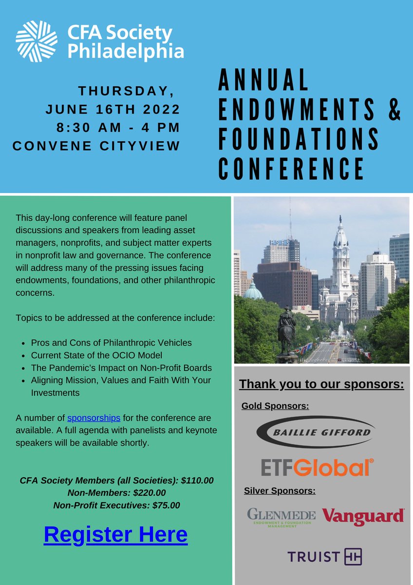 CFAP is proud to host its 11th annual program focused on endowments, foundations, &amp; philanthropy. This conference will feature panel discussions and speakers from leading asset managers, non-profits, and experts in non-profit law and governance. Register: shorturl.at/bflK7