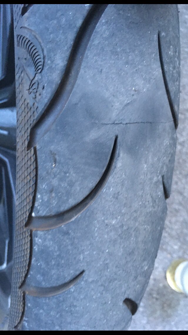 RShrubb's tweet photo. So at the shop that proved the Avon cobra tyre they told me it doesn’t look like a defect and I’d probably ran over something sharp and to just keep an eye on it. How they gonna explain the this happening just rubbing with my finger…? #shitadvice #newrubber https://t.co/aZWxlkaKVg