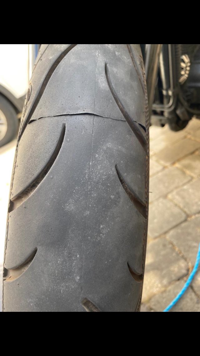 RShrubb's tweet photo. So at the shop that proved the Avon cobra tyre they told me it doesn’t look like a defect and I’d probably ran over something sharp and to just keep an eye on it. How they gonna explain the this happening just rubbing with my finger…? #shitadvice #newrubber https://t.co/aZWxlkaKVg