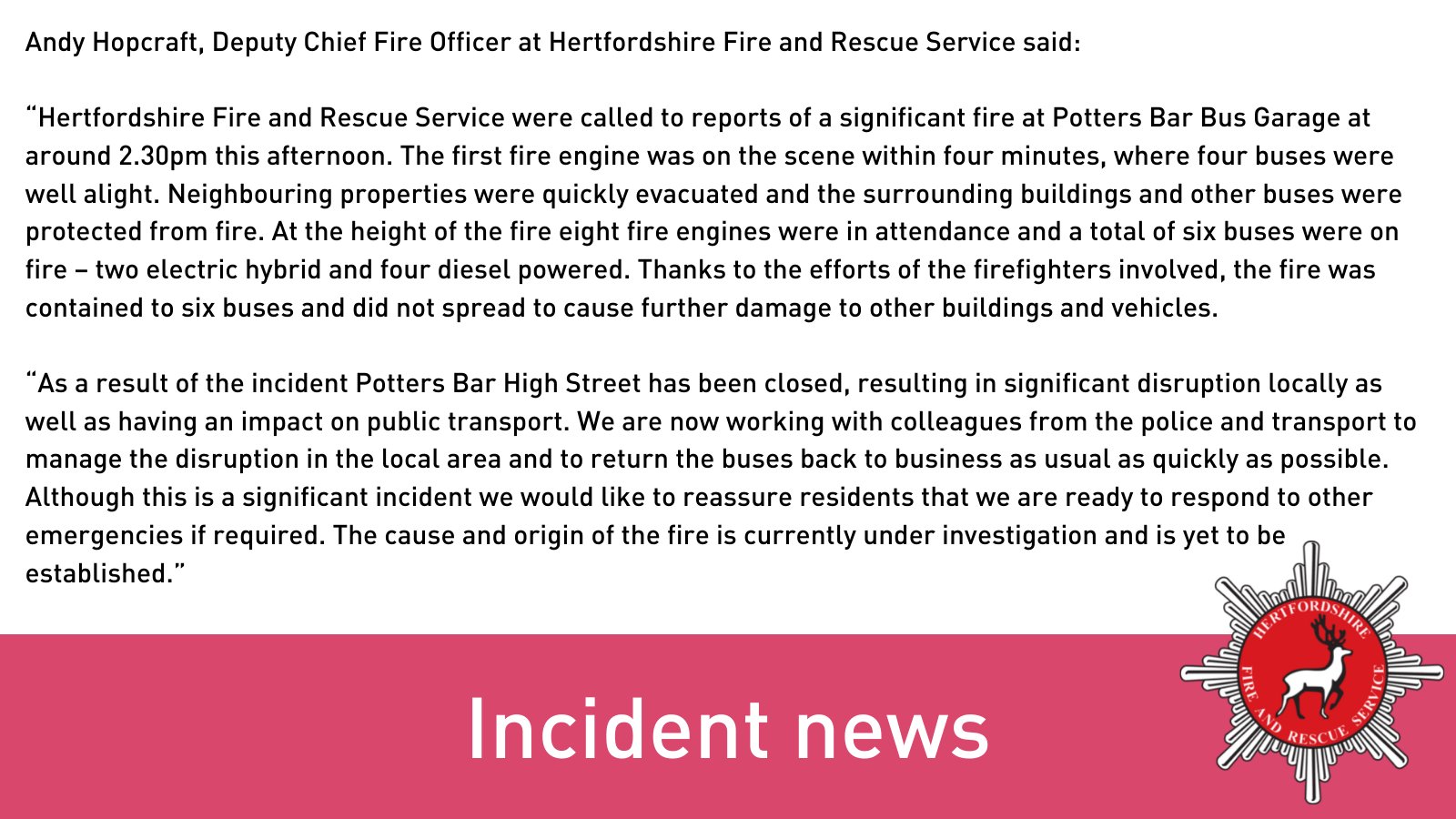 Herts Fire & Rescue on Twitter "⚠️⚠️Update on this afternoon's fire at
