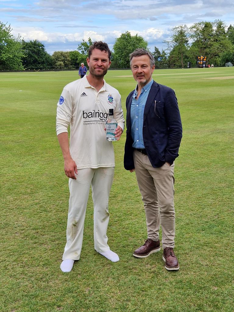 Harry Ellison is the first recipient of the Nicholson Gin Player of the Match after a superb 70 taking Old Millfieldians through to the next round