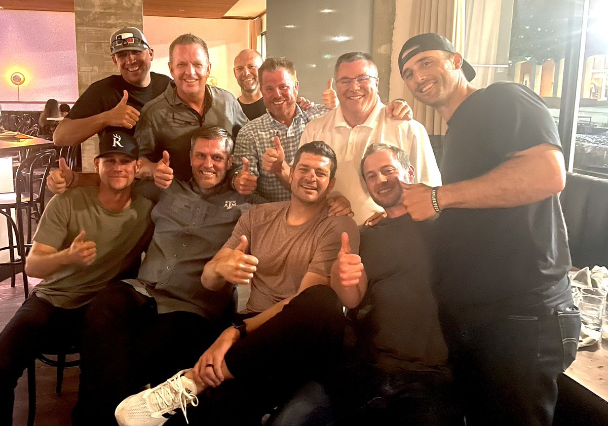 Took a moment last night to celebrate with this incredible group of <a href="/AggieBaseball/">Texas A&M Baseball</a> coaches &amp; staff! 👍<a href="/NateYeskie/">Nate Yeskie</a> <a href="/ncain39/">Nolan Cain</a> <a href="/earleybaseball/">Michael Earley</a> <a href="/chuckbox1969/">Chuck Box</a> @w_fox712 <a href="/SlackerNumber2/">Avery Slack</a> <a href="/CoachHutchman26/">Jason Hutchins</a> @w_fox712 <a href="/coachmac2125/">Jeremy McMillan</a>