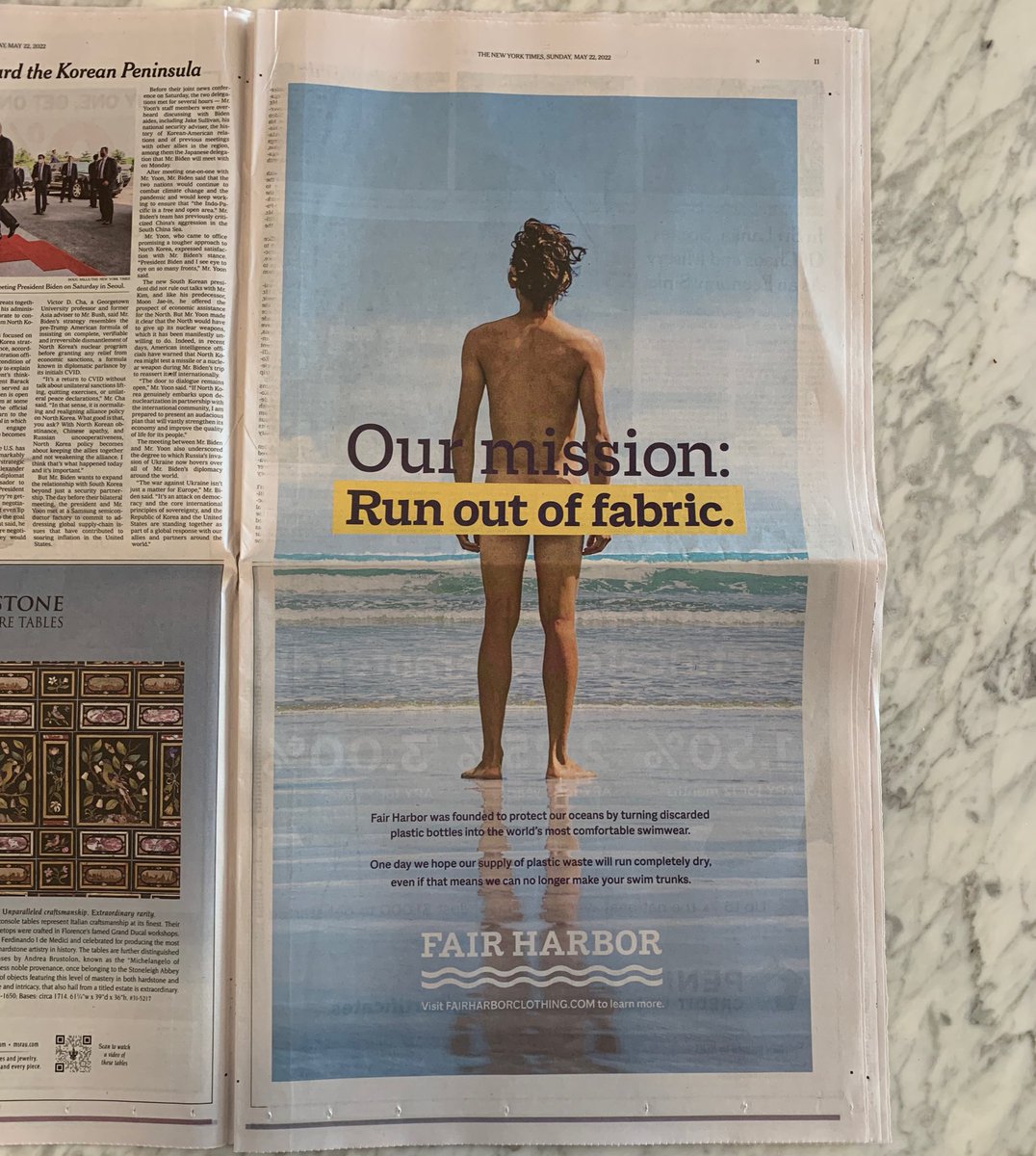 dannyveech's tweet photo. At Fair Harbor, we’ve recycled over 27 million plastic bottles so far. 

One day we hope to run out of fabric, even if that means we can no longer make your swim trunks. 

@nytimes x @fairharborcloth https://t.co/nFzAYaffhU