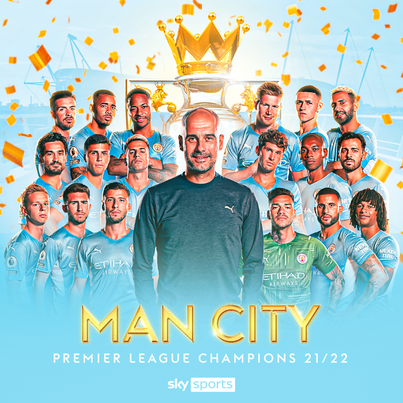SkySportsPL's tweet photo. Manchester City are Premier League CHAMPIONS again! 🏆🙌