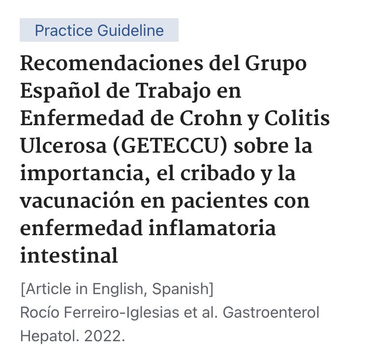 Rocio_stg's tweet photo. Muy orgullosa de que estas recomendaciones estén ya disponibles! Importante la vacunación en pacientes con EII Un placer poder colaborar en proyectos así  #somosGETECCU https://t.co/Bnk5Wkubep