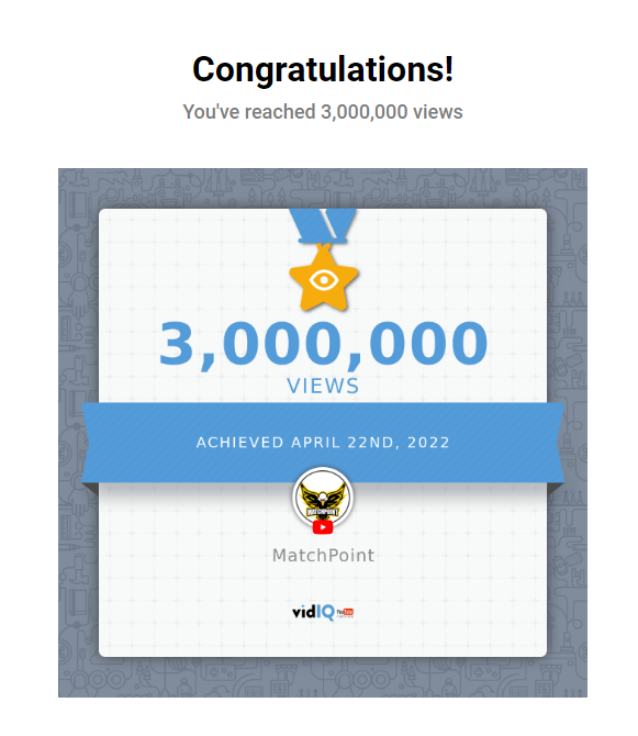MatchPoint012's tweet image. 3,000,000 views on YouTube 🤩