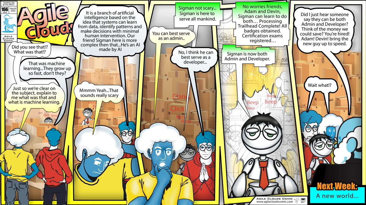 Sharif_Shaalan's tweet photo. #166 “Cloud Wonder Part 7: You’re Hired!”
SIGMAN becomes a part of Overcast Inc when Bob hears he can deliver both Admin AND Developer skills…
https://t.co/ut5XhVMly9
#salesforce #AgileCloudsComic #SundayMorning #SalesforceSundayComics #comicbooks #ComicArt https://t.co/ooDkANUhG1