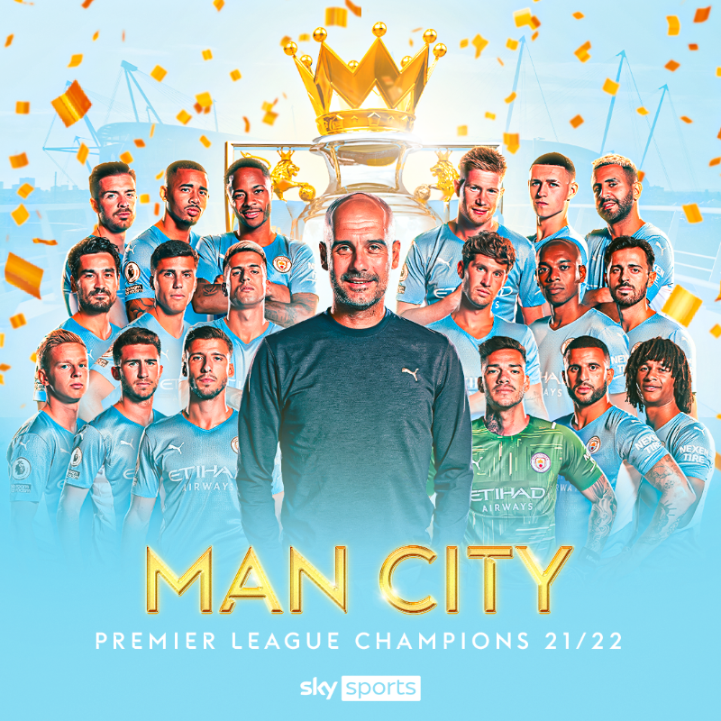 SkySportsNews's tweet photo. BREAKING! Manchester City are the 2021/22 Premier League Champions 🏆👏
