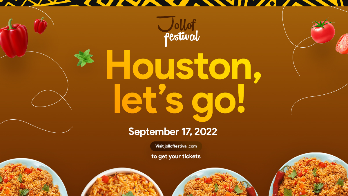 jolloffest's tweet photo. Houston we have something special for you! Buy your tickets, save the date and come find out.โโโโโโโโ
โโโโโโโโ#jolloffestival2022 #jolloffestival #jollofrice #foodie #jollofisbae #jollofwars #partyrice #africanfood #africancuisine https://t.co/pdwDR7HYyI