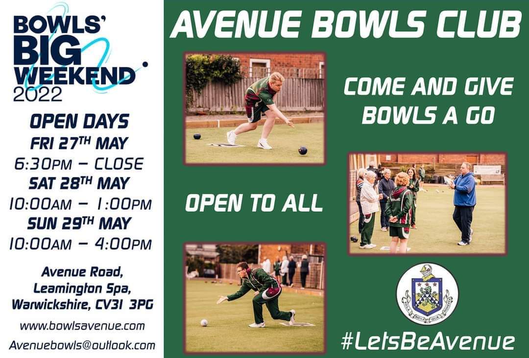 📣This coming weekend, we have a great opportunity to come try bowls and see what the <a href="/BowlsAvenue/">Avenue Bowls Club</a> has to offer! 

Come down and have ago! 

Don't forget to like 👍, and Follow 🔔 us to keep up-to-date with all things Avenue! 

#LetsBeAvenue #BowlsBigWeekend #TrySomethingNew