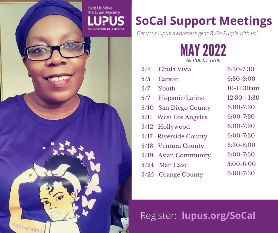 LupusOrgSoCal's tweet photo. 2 support groups this week!  Man Cave on Tuesday and Orange County on Wednesday.  https://t.co/61wGGOUuEt https://t.co/6IlD8MJQJA