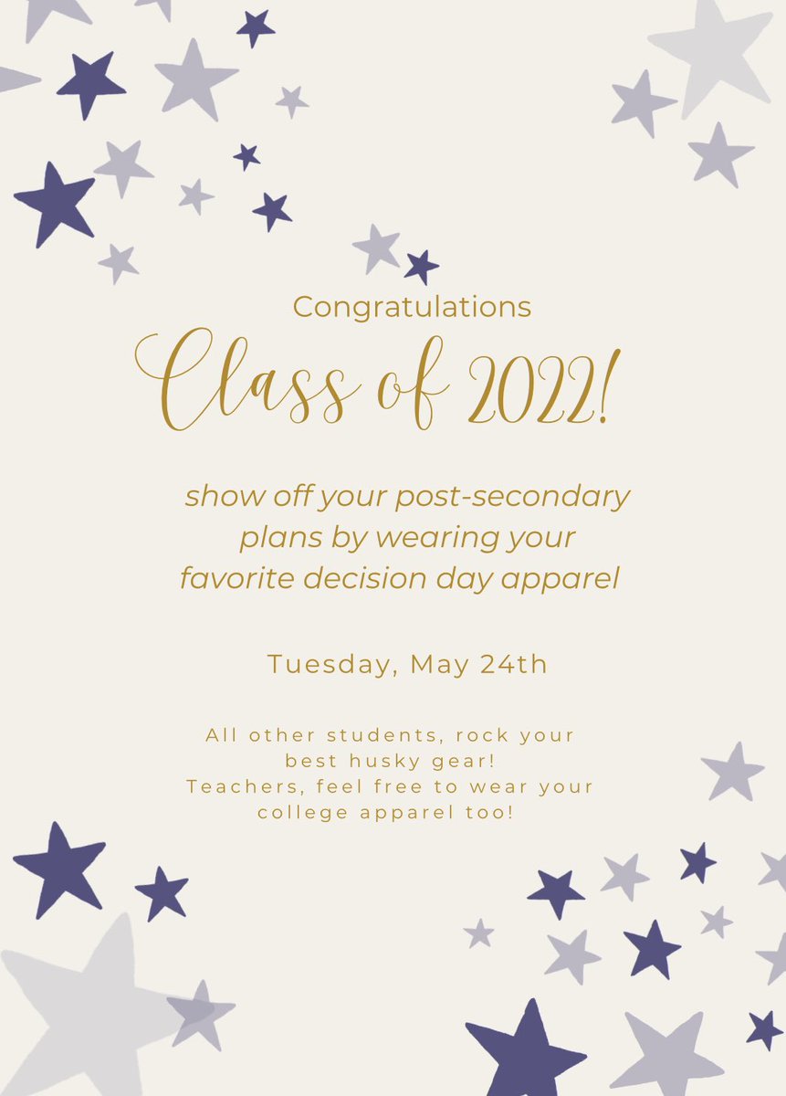 nhs_stu_co's tweet photo. Hey Huskies! 🐾This Tuesday is decision day! 🎓Seniors: wear your favorite post-secondary apparel! Freshman-Juniors: show some Husky Pride in your school apparel! 💙Teachers: wear your favorite alumni apparel! https://t.co/S0y7swDBNL