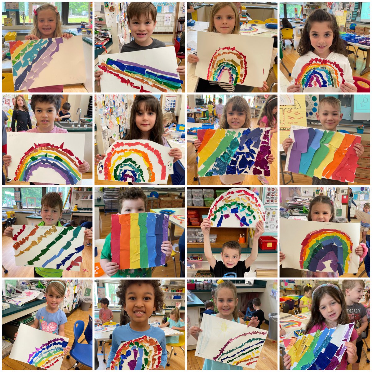 HeartFilledArt's tweet photo. The Kindergarten rainbows are pouring in and the art room couldn’t be brighter!🌦🌈 @MrsKfinnegan @lamurphy30 @MissMoran123abc @TColemanHubbard @Kindershines #collageart #RoyG.Biv #rip&stick #cut&glue @Hubbard_School https://t.co/DGgHcEvHd9