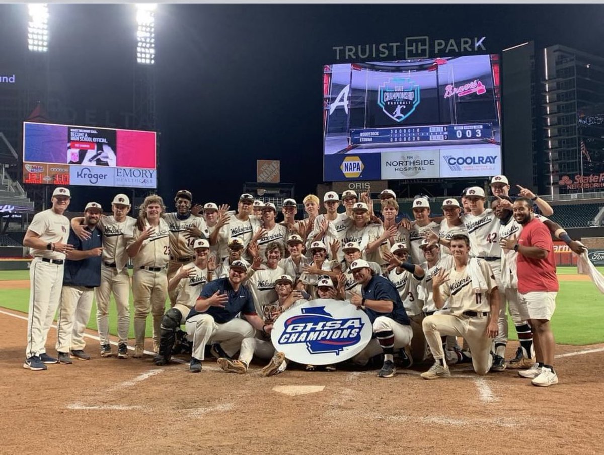 We are soooo proud of our very own 7A STATE CHAMPIONS!!! What an exciting Friday night it was seeing them achieve this amazing goal!!!! Congratulations all players, coaches, parents, trainers and fans! We Are WOODSTOCK! 💙🏆❤️ <a href="/WHSWoodBaseball/">WHS Baseball</a>