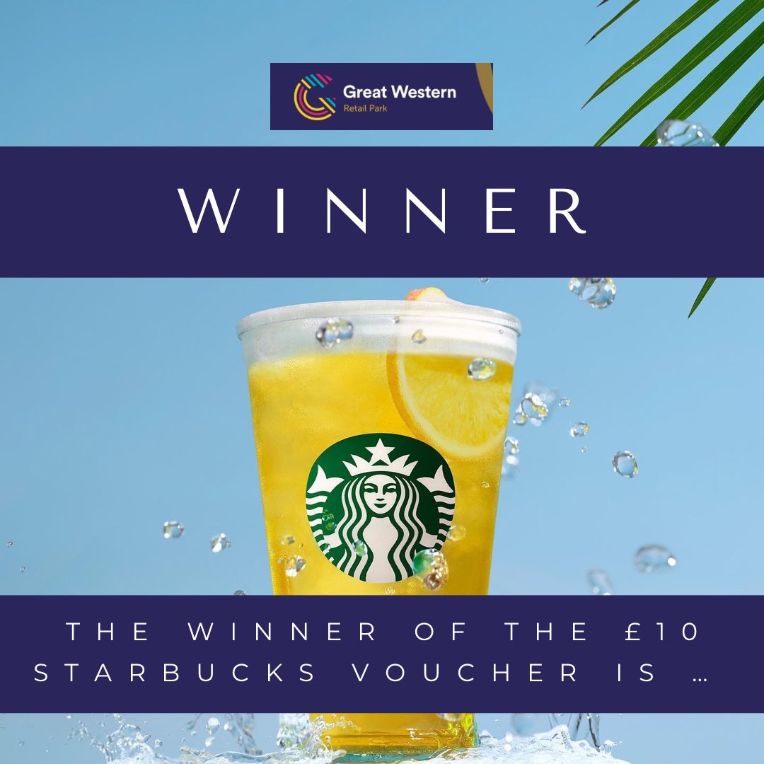 GWRetailPark's tweet photo. Winner 🏆 

Congratulations @firecrinkle you are the winner of the £10 @StarbucksUK voucher. Please message us to claim your prize 🎉 

Thank you to everyone who entered. Keep a look out for future giveaways 🎉 https://t.co/GGLcp8qhXC