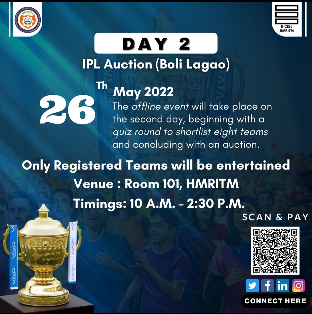 ecell_hmr's tweet photo. E-cell is back again with its most successful fun event IPL AUCTION!! You'll find the details of the event in the pics attached <3.
#IPL2022 #IPL #iplauction #iplfinal #iplprediction #IPlayTCS #iplupdate https://t.co/pA5T37NWXW
