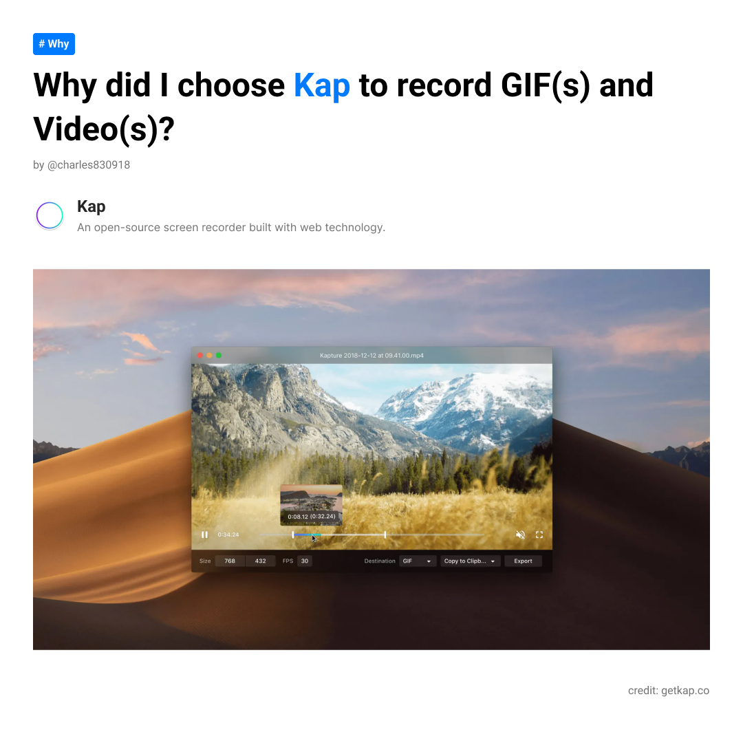 techtech_cc's tweet photo. #techtech #GIF #videos #productivity @wulkanocom
Why did I choose Kap to record GIF(s) and Video(s)? by @charles830918 https://t.co/FU6pctBeBK