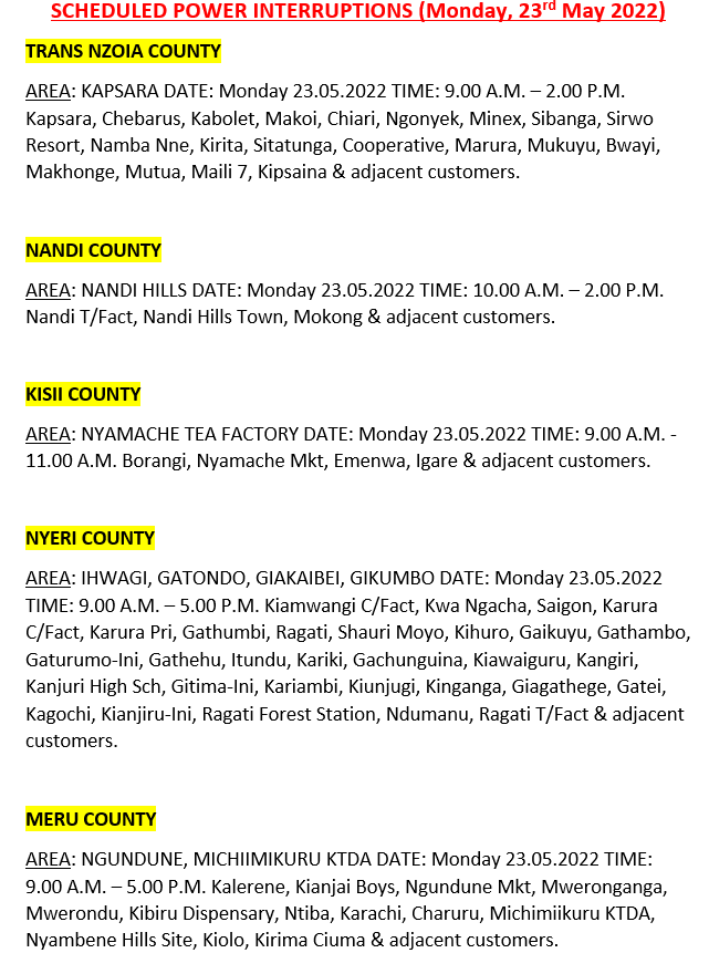 Hello, these areas will be affected by planned power interruptions tomorrow: ^BT