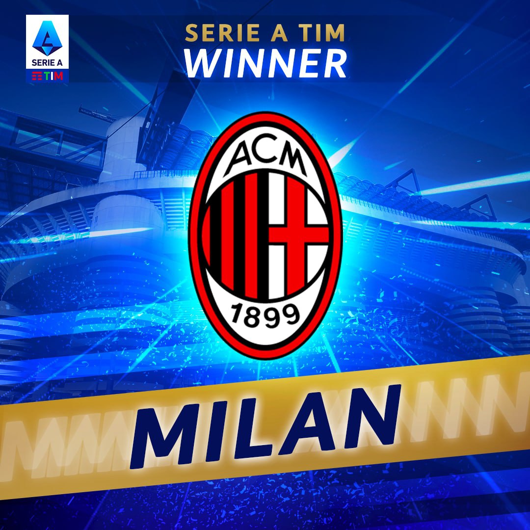 L'<a href="/acmilan/">AC Milan</a> con la vittoria per 3-0 🆚 <a href="/sassuoloUS/">U.S. Sassuolo</a> si aggiudica il suo 19esimo scudetto italiano. 🏆 Congratulazioni ai nuovi Campioni della #SerieATIM. 🇮🇹

Non perderti la lotta salvezza dalle 21.00 su DAZN con #TIMVISION!