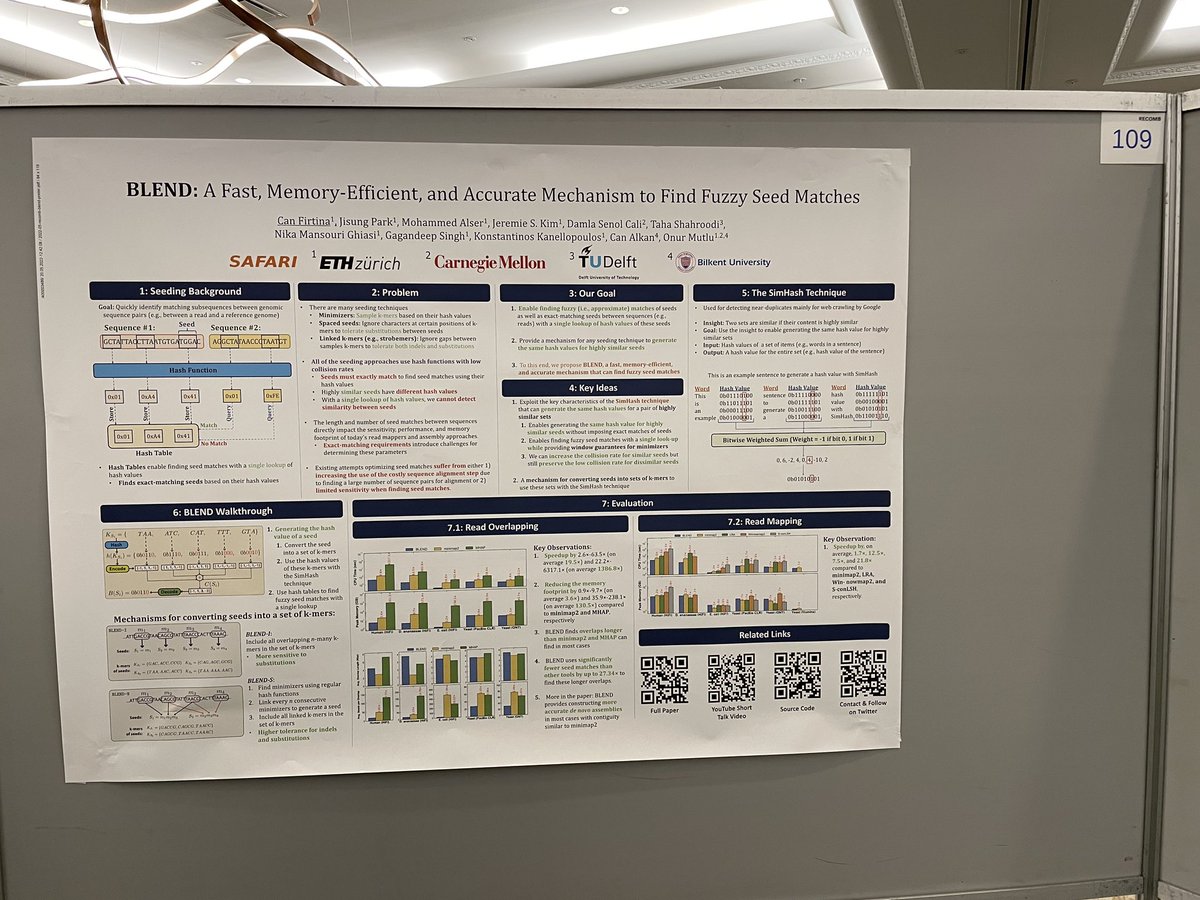 <a href="/SAFARI_ETH_CMU/">SAFARI Research Group</a> presents 8 posters at <a href="/recomb2022/">RECOMB 2022</a>. Come and check out our posters #SneakySnake by <a href="/mealser/">Mohammed Alser</a>, Near-Memory FPGA-Based Acceleration of Minimap2 by Julien Eudine, #Demeter by <a href="/SudpfoteKrieger/">Taha Michael Shahroodi</a>, #BLEND by <a href="/FirtinaC/">Can Firtina</a> 1/2