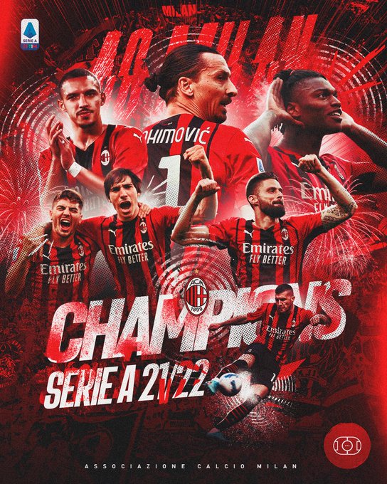 footitalia1's tweet photo. Milan have done it! They've clinched their 19th Serie A title! CONGRATULATIONS to Stefano Pioli, his incredible team and all the Milanisti around the world! 

A remarkable season, Milan have worked tirelessly and they fully deserve this.

🏆🏆🏆🏆🏆🏆🏆🏆🏆🏆🏆🏆🏆🏆🏆🏆🏆🏆🏆 https://t.co/z177w6f0l4