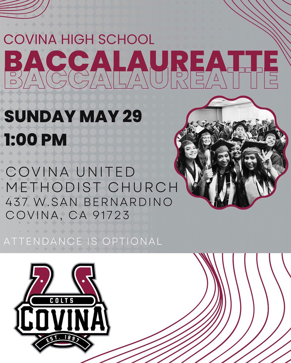 CovinaHighPTSA (@covinahighptsa) on Twitter photo Join us for an inspirational ceremony to celebrate our seniors! Seniors, please wear your gowns and Sunday best and be there at 12:30 to check-in. Families and friends of seniors are welcome! <a href="/covinahighasb/">Covina High ASB</a> <a href="/covinacolts/">Covina High School</a> @covina2022 Join us for an inspirational ceremony to celebrate our seniors! Seniors, please wear your gowns and Sunday best and be there at 12:30 to check-in. Families and friends of seniors are welcome! <a href="/covinahighasb/">Covina High ASB</a> <a href="/covinacolts/">Covina High School</a> @covina2022