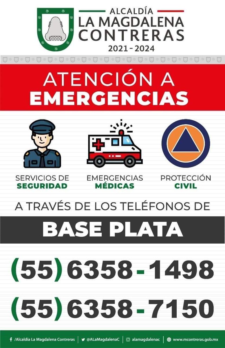 🟢🟢🟢 #EscudoContreras || Compartimos los números de #BasePlata donde se ponen a tu disposición:

🚔 Seguridad 
🟠 Protección Civil
🚑 Emergencias Médicas