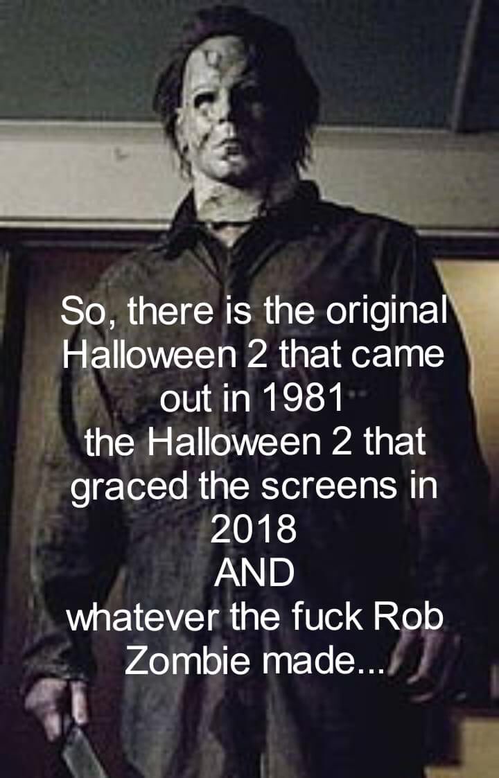 And the newer Halloween films have Rob Zombie influences in them, but let's keep trashing his versions. As a loooooong time Halloween fan, I enjoyed his version of halloween and absolutelyoved his H2.