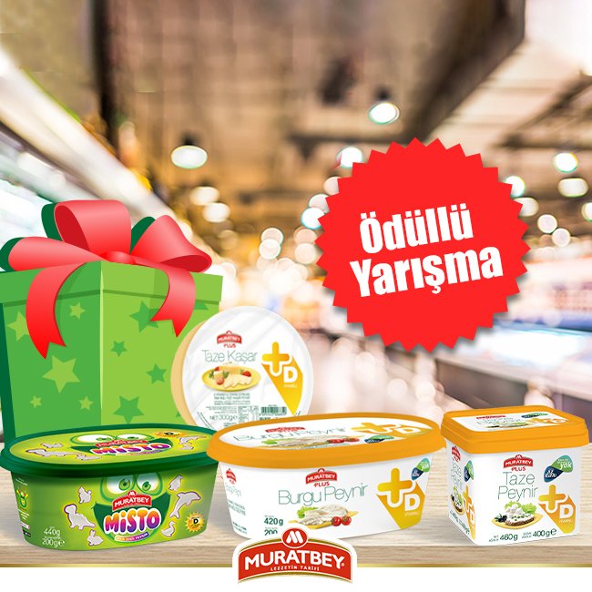🎁 Ödüllü Yarışma 🎁
D vitamini ile zenginleştirilmiş peynirlerimizle bağışıklığınızı güçlendirmeye hazır mısınız?
☀️ <a href="/MuratbeyPeynir/">Muratbey Peynir</a>‘i takip edin,
☀️ Bu iletiyi beğenip RT yapın,
☀️ Yoruma #MuratbeyPeynir yazın,
Muratbey’den hediye kazanma şansı yakalayın!
#çekiliş #çekilişvar