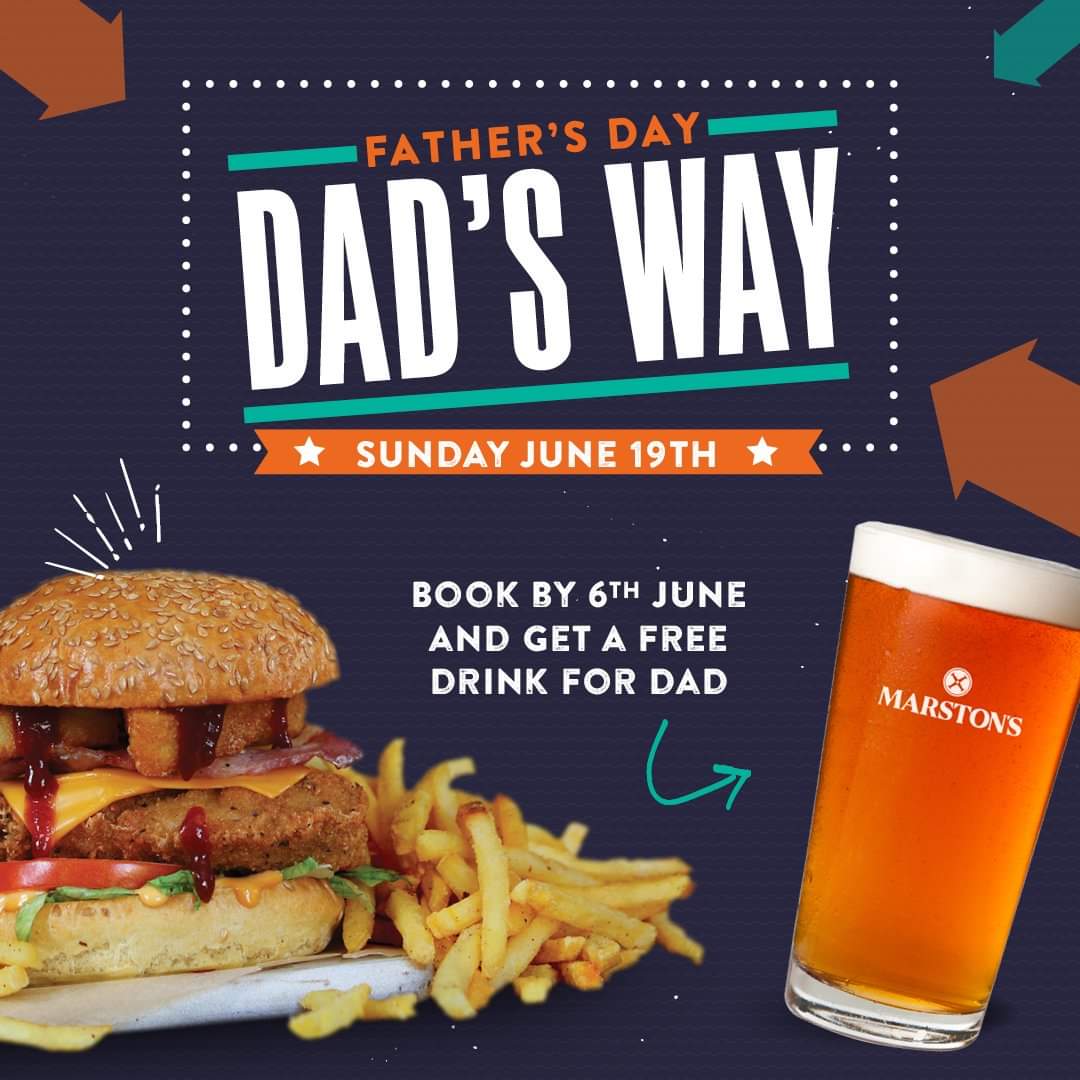 #freedrink for dad on Fathers Day if you book before 6th June.

Call 01554 752784 or visit sessileoakpubllanelli.co.uk