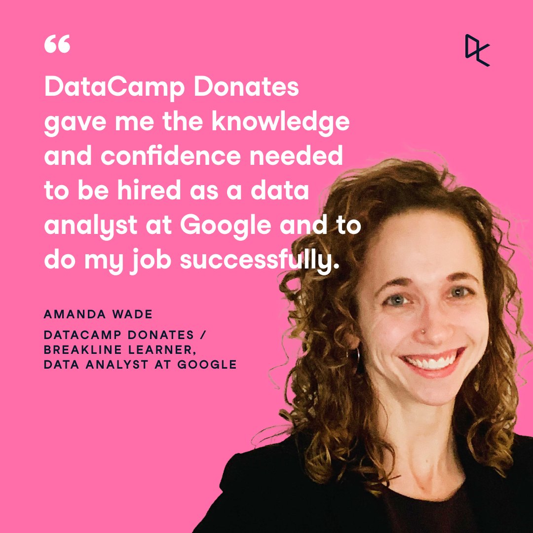 DataCamp (@datacamp) on Twitter photo đź‘‹Meet Amanda!
She switched to a career in data with no previous experience thanks to the free training she received through DataCamp Donates.
Find out how DataCamp and <a href="/BreakLineEdu/">BreakLine Education</a> helped her get her dream job as a Data Analyst at Google!
datacamp.com/blog/datacamp-… 👋Meet Amanda!
She switched to a career in data with no previous experience thanks to the free training she received through DataCamp Donates.
Find out how DataCamp and <a href="/BreakLineEdu/">BreakLine Education</a> helped her get her dream job as a Data Analyst at Google!
datacamp.com/blog/datacamp-…