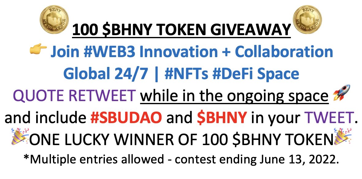 What's this? Another #TokenGiveAway contest! Here's a permanent link to always join the current #TwitterSpace - sbudao.space - How to enter the drawing is listed below 👇