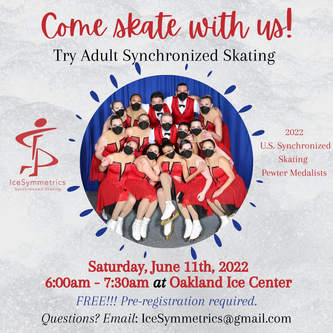 Skate with us for FREE on June 11th!!! #icesymmetrics #synchronizedskating #adultsskatetoo