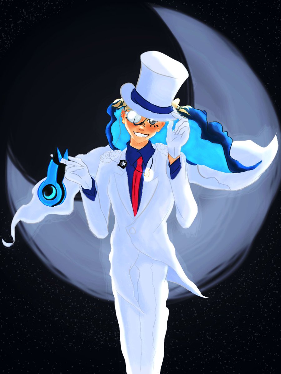 BlueFulgens's tweet photo. I drew myself as Kaito Kid! 🌙✨
#FolgorArt #ENVTuber #indievtuber #detectiveconan https://t.co/GZLPiNli6Y