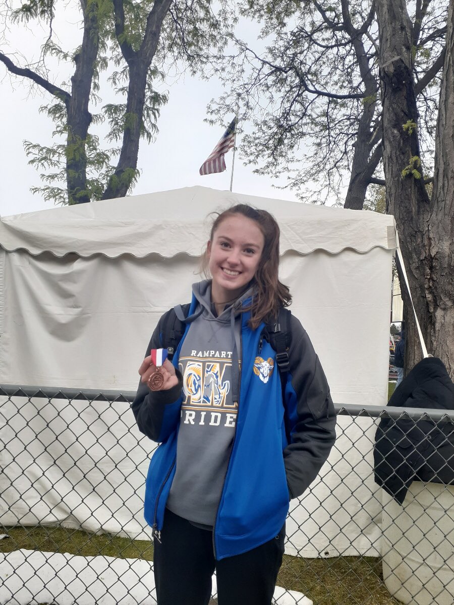 Congrats to some high jumping Rams from yesterday! Ciara Piffarerio finished 8th and Rand Butler 5th at the state track meet!