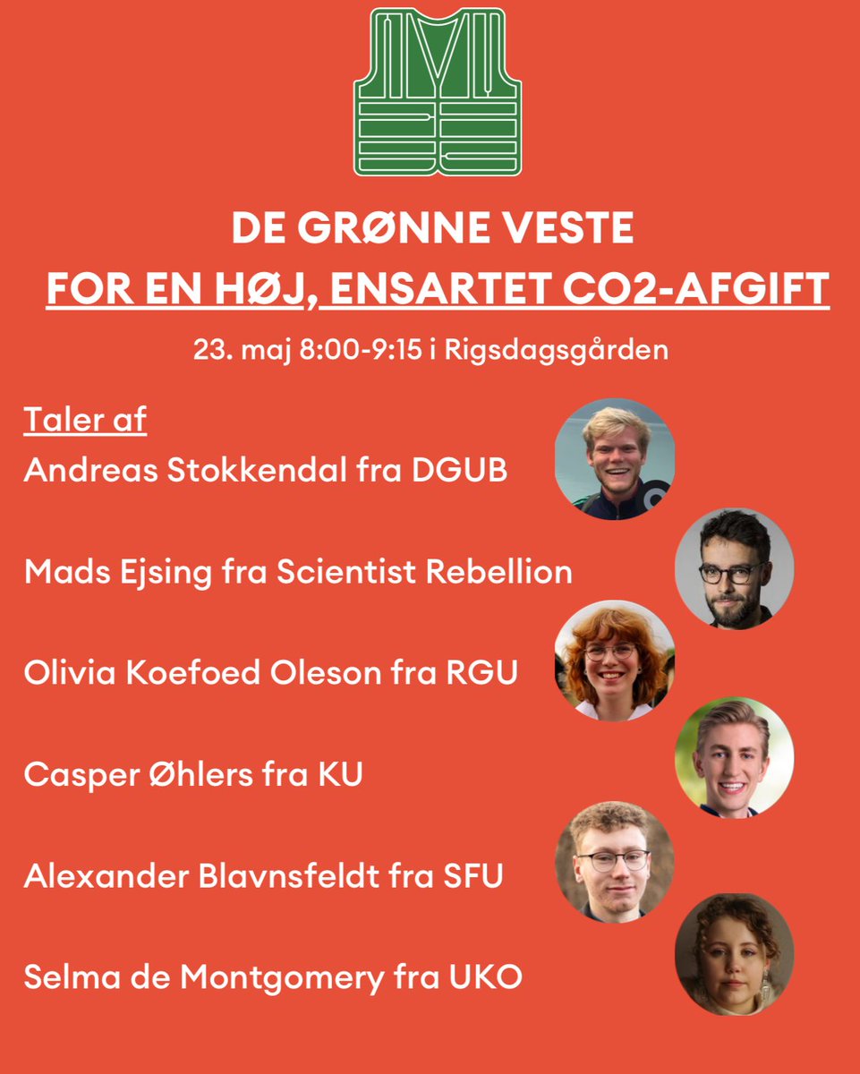 I morgen kl. 8 indtager DE GRØNNE VESTE Rigsdagsgården 

Det bliver blandt andet med de her talere
#dkpol