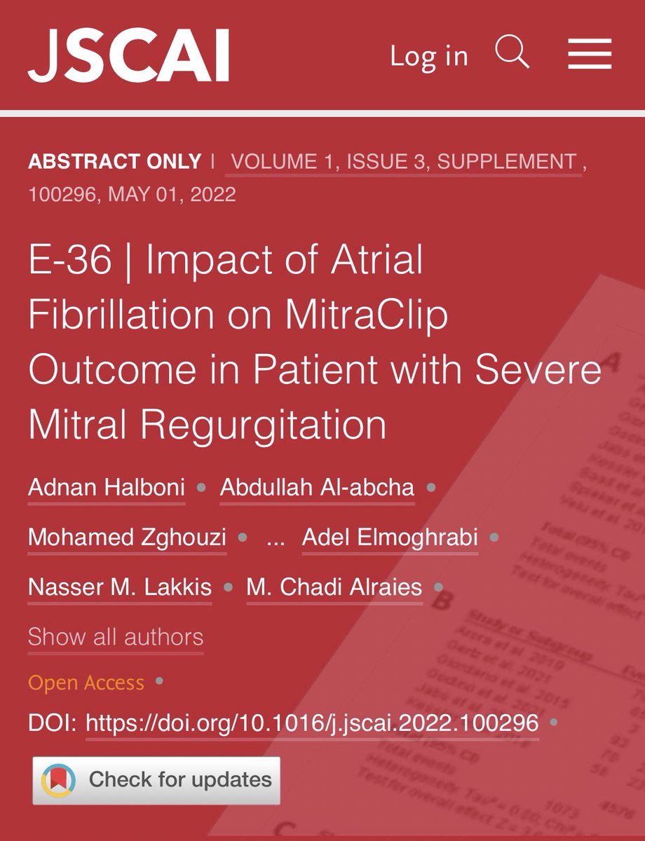 Strong work from our team 👏🏻<a href="/RashidAlhusain/">Rashid Alhusain</a> <a href="/AdnanHalboni/">Adnan.Halboni</a> <a href="/Adel_Elmoghrabi/">ADEL ELMOGHRABI</a> <a href="/Irfan_shafis/">Irfan Shafi</a> <a href="/AbdullahAlabcha/">Abdullah Al-Abcha</a> <a href="/1Heba/">Heba Osman, DO</a> <a href="/vakasullah/">Waqas Ullah</a> <a href="/DryasarsattarMD/">Yasar sattar MD MS</a> <a href="/SCAI/">SCAI</a> #SCAI2022 led and mentored by <a href="/chadialraies/">Chadi Alraies, MD FACC FSCAI</a>