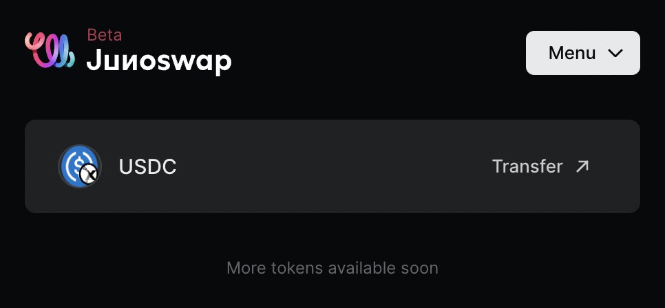 dimiandre's tweet photo. USDC deposit and withdrawals now enabled on @junoswapdex trough @axelarcore bridge 🔥

Incentives soon after governance approves new schedule https://t.co/YCbN3nMvNk