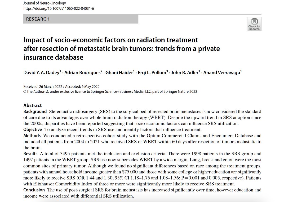 Great work <a href="/DYDadey/">David Dadey, MD, PhD, MBA</a> <a href="/ARodrigues121/">Adrian Rodrigues, MD</a> and <a href="/GhaniHaiderMD/">Ghani Haider</a> highlighting the disparities within our field. <a href="/JohnRAdler/">John Adler</a> <a href="/JNeurooncol/">Journal of Neuro-Oncology</a> <a href="/StanfordNsurg/">Stanford Neurosurgery</a> <a href="/AANSNeuro/">AANS</a> <a href="/CNS_Update/">CNS</a>