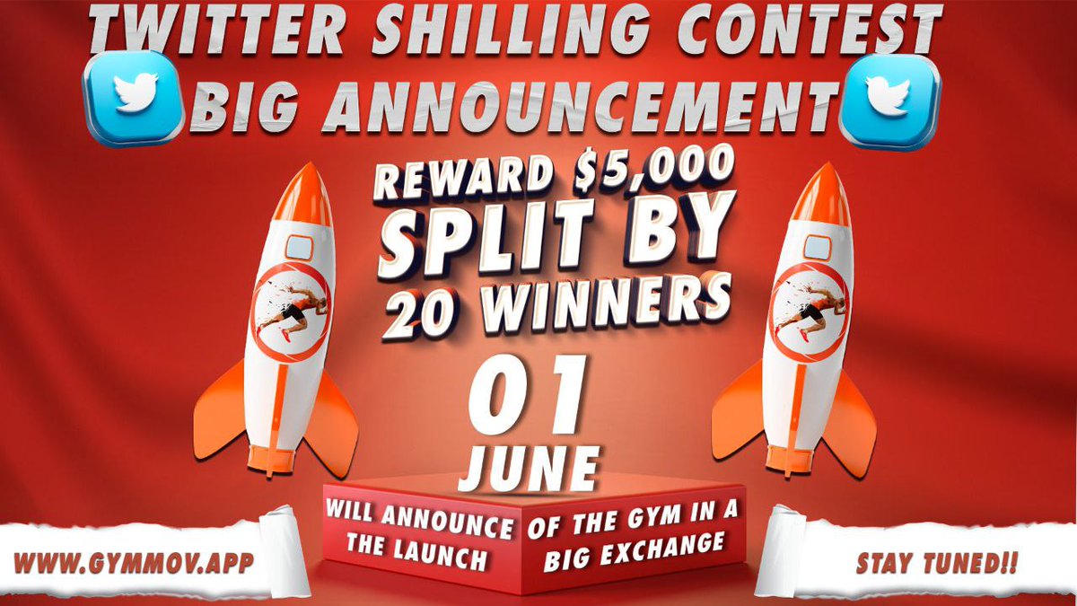 SHILLING CONTEST RULES: MARK MULTIPLE EXCHANGES, LIKE, RT 2022/06/01 WILL ANNOUNCE THE LAUNCH OF THE GYM IN A BIG EXCHANGE FOLLOW @MovGym and t.me/Gymmov POST SOMETHING BULLISH ABOUT EXCHANGES AND MARK EXCHANGES IN POST @MovGym #GYMMOVE #BIGCEX