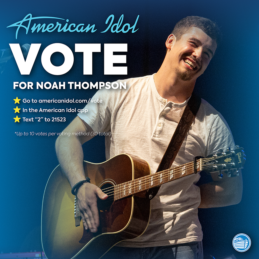 SOAR_EKY's tweet photo. Noah Thompson, is in the final 3 for #americanidol, and we'll know the winner TONIGHT on #ABC. 

Beginning tonight at 8 p.m. (ET), you can vote the following ways (and up to 10 times each way):
✅ Text 2 to 21523  
✅ Vote Idol Website
✅ Vote on the Idol app

 #TeamNoah https://t.co/v6XNH5QDW7