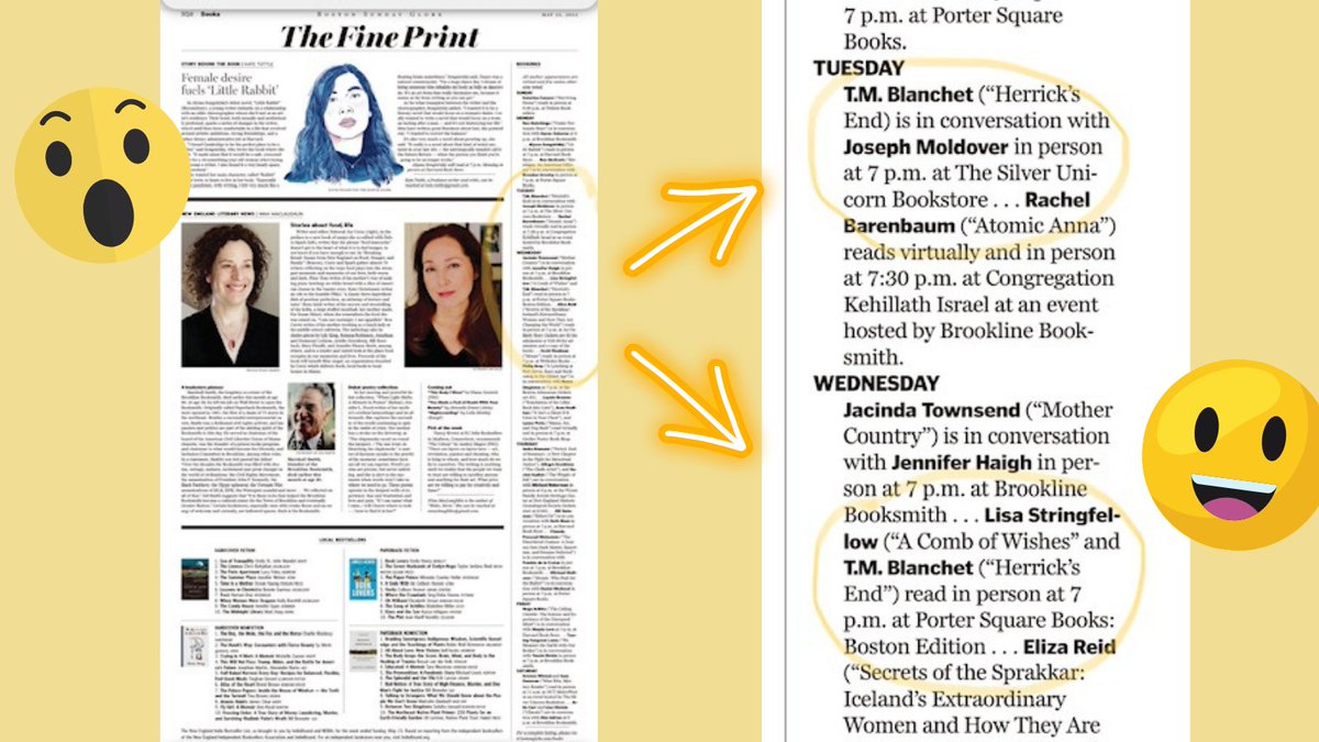 Whoa! I'm in today's @BostonGlobe with @jmoldover, @EngageReaders Lisa Stringfellow, @rbarenbaum, @SilUnicornActon, @PorterSqBooks, and @GrubWriters! Geeking out! 😀 @TinyFoxPress  @TallPoppyWriter @22Debuts @seymouragency @JulieGwinn #booktwt #BookTwitter #Boston #bostonevents