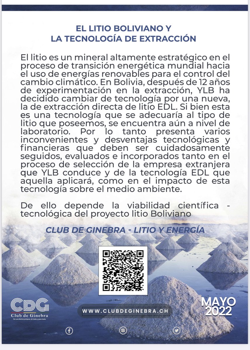 La viabilidad científica-tecnológica del proyecto #litio en #Bolivia depende de factores diversos que @litio_boliviano deberá seguir, evaluar e incorporar cuidadosamente. #SalarDeUyuni #energiasrenovables #EDL #YLB