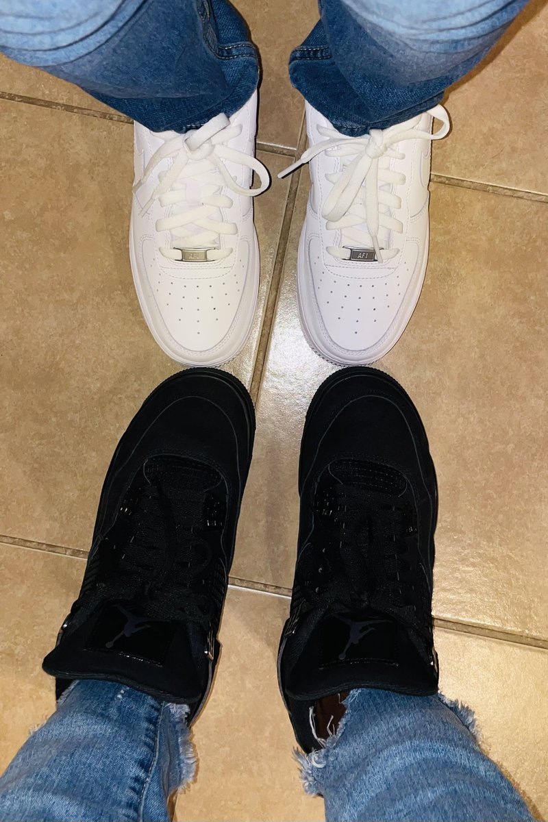 antrlwmn's tweet photo. @atmos_usa Size 8 Almost White.  Me and my son love taking pics in our kicks. First ones I always grab are the Jordan 4 Black Cats. He’s into the class Nike Air Force 1. Can’t go wrong with either one.  #atmoscollectorsclub https://t.co/dwJuyCXIqr