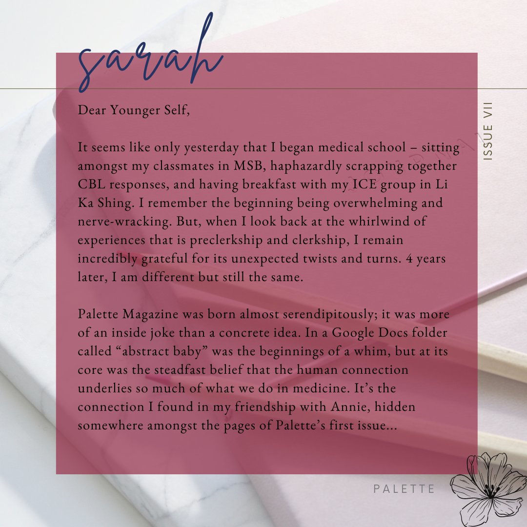 TLDR; 5️⃣ days until Issue VII Launch 🎉

Annie Yu and Sarah Ge, 2T2 students, are the co-founders of Palette Magazine.🎨 We invited them to share their reflections and the role that arts and humanities have played in their lives, in the form of a “Letter to my Younger Self.”