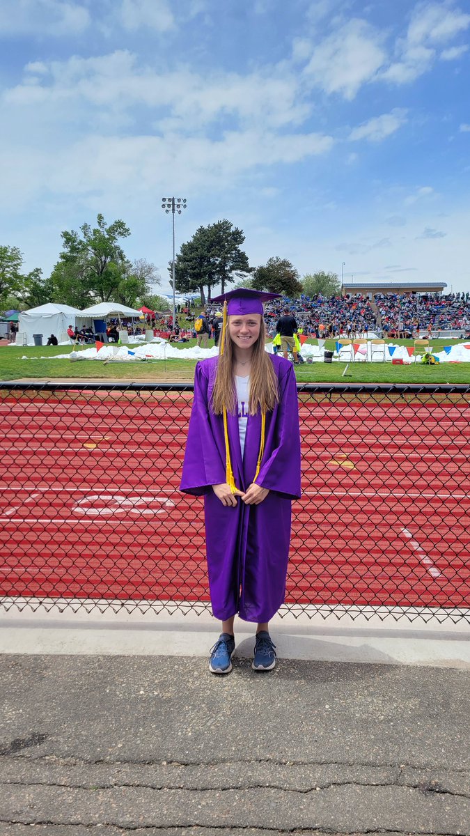 With her win in the Triple Jump, Brooke Naughton claims her 3️⃣rd title of 5A State Championships‼️ Sweeping all the jumping events🧹 Claiming the Jump Triple Crown 👑 👸🏼👑 at the state meet. But her biggest achievement of the weekend was graduating!🎓 #copreps #LambkinProud 🐑💜