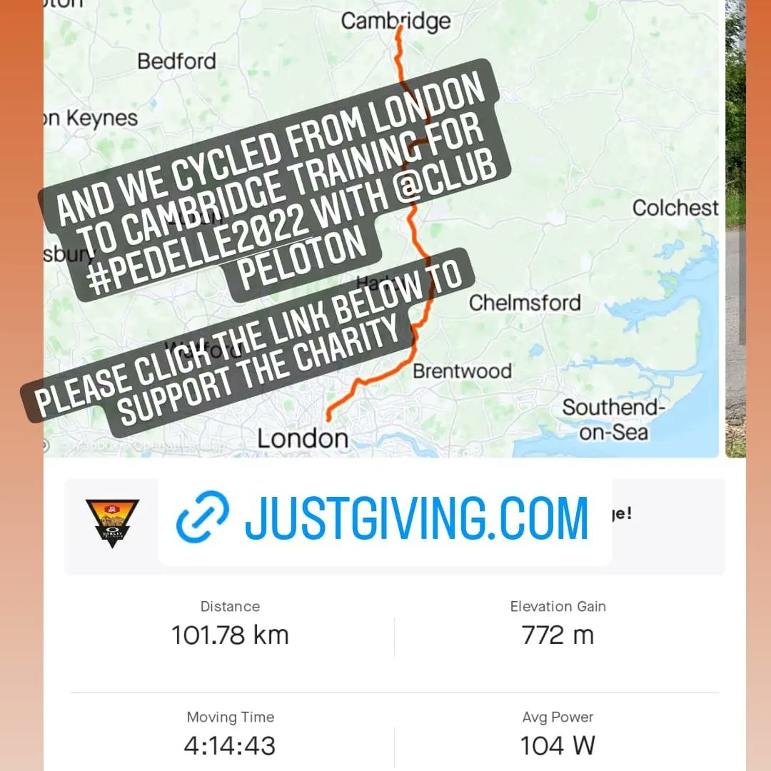 HarringtonHol's tweet photo. Longest ride to date completed with the lovely pedEllers yesterday totalling 101km. If you can, please donate at link below to support vulnerable children children families through @ClubPeloton charity. https://t.co/JzCdsunZPM #charitychallenge #pedElle2022 https://t.co/EQOYLkoEhA