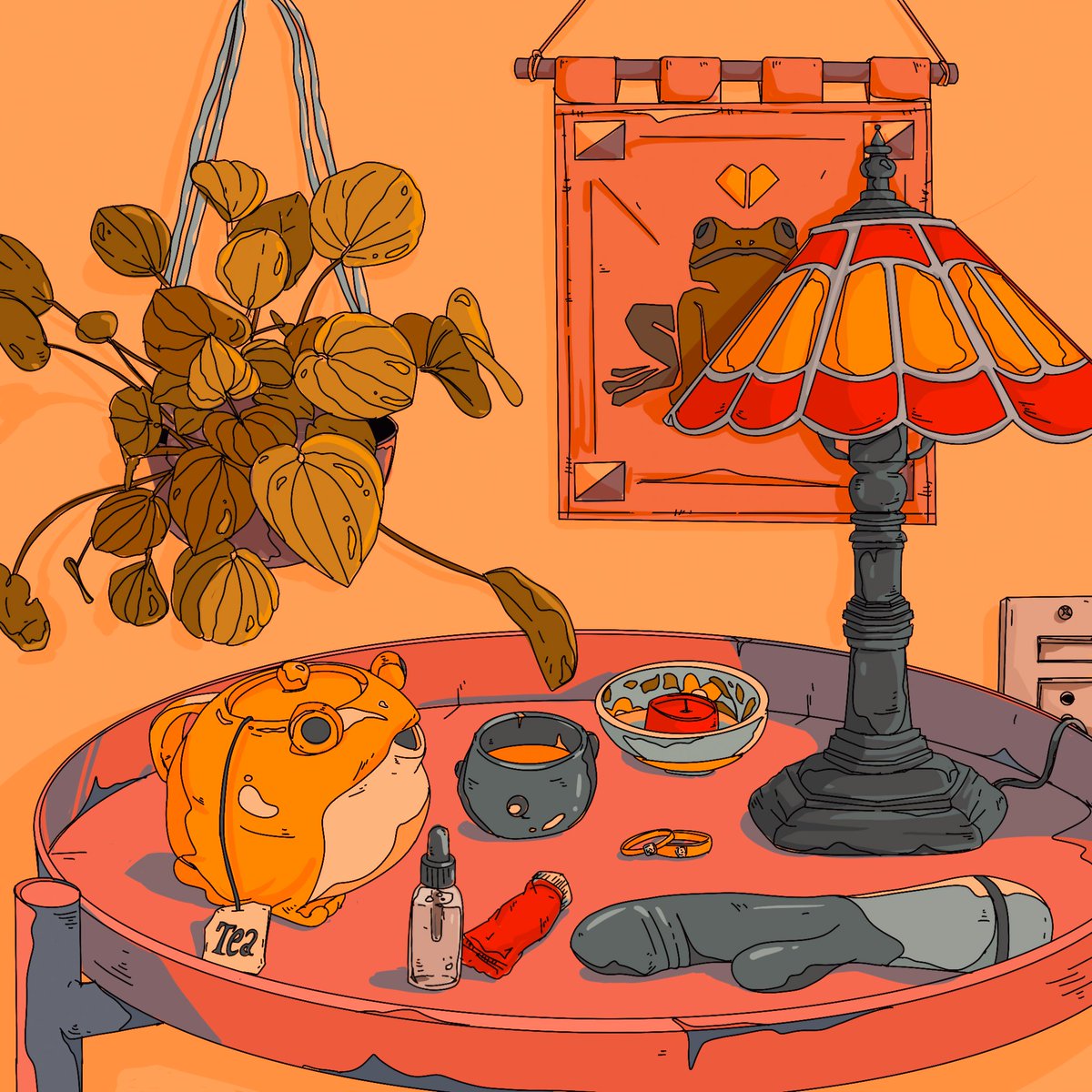 🐸 Rene has cultivate an obsession for frogs and toads since childhood. If you stay the night don't be afraid if you hear a 🎶ribbit🎶, it's just a soundtrack playing!

Available on <a href="/objktcom/">objkt</a> 
🐸bit.ly/3PyzHyV
1 xtz
.
.
.
#cleannfts #objkt <a href="/cleannftunion/">Clean NFT Union</a> #tezosart