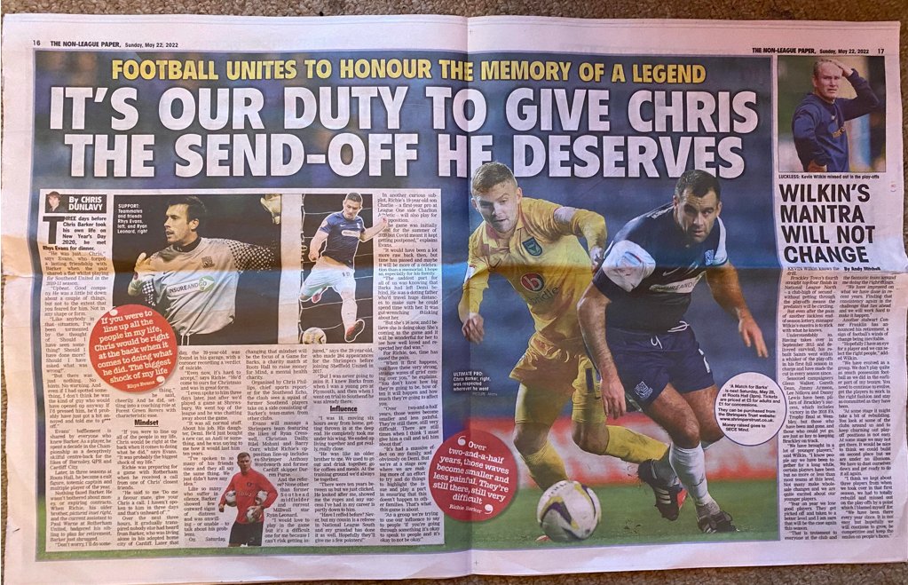 CJPhillips1982's tweet photo. Thank you so much to the @NonLeaguePaper for today's spread on 'A Game for Barks'.
The match is next Saturday and it's all for @SE_CE_MIND
Tickets are £5 adults and £1 for under 16s https://t.co/pm0PsW0VfS